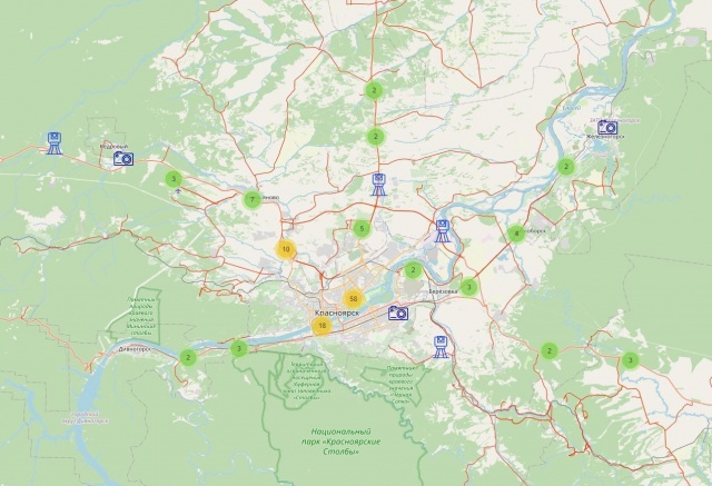 Карту дорожных камер обновили в Красноярском крае